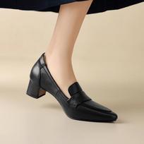 Krazing Pot Sheepskin Pointed Toe Meed Heels Spring Leather Shoes Slip on Big Size 43 Leisure Women Pumps 34 juoda