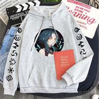 Harajuku Aesthetic Xiao Genshin Impact Game Anime Hoodies Long Sleeve Oversized Men Women Patchwork Winter Streetwear Sweatshirt XS pilka spalva