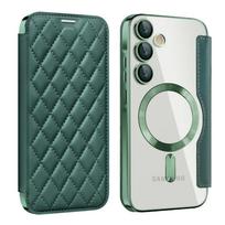 Business Leather Card Slot Folding Case For Samsung S25 Edge S24 FE S23 Ultra A56 A36 A16 A55  Wireless Charge Magnetic Clear Shockproof Phone Cover Samsung S25 Edge tamsiai žalia spalva