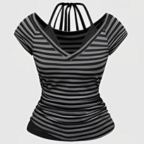 European and American summer slim fit sexy striped fake two piece T-shirt S pilka spalva