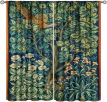 Vintažinės bohemiškos William Morris gėlių ir paukščių tamsinimo užuolaidos   Retro augalų raudonos gėlės žalio medžio spaudiniai langų užuolaidos   miegamojo 100*130 Rod Pocket 1pcs
