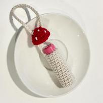 Mushroom Knitted Lip Balm Keychain Mini Tint Key Holder Lipstick Holder White Red