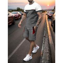 Vasaros vyriškas sportinis kostiumas trumpomis rankovėmis T-shirt kostiumas dviejų dalių lauko kelioninė apranga per dideli vyriški šortai treniruočių drabužiai S