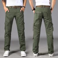 Cotton Multi  Pockets Men's Straight Leg Cargo Pants Loose Casual Outdoor Pants Men's Work Pants for Hiking Al Pants 28 armijos žalia spalva