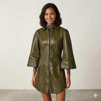 Handmade Party Wear Fit Stylish Green Women's Real Lambskin Leather Trench Coat S žalia