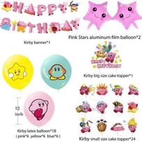 Kirby Themed Birthday Party Decorations Cartoon Household Goods Hanging Flags Balloons Set