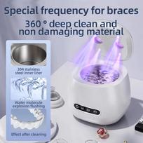 Portable 48KHZ Ultrasonic Denture Cleaner UV Sanitizer Retainer Aligner Cleaning Machine 200ml Travel Braces Pods Jewelry