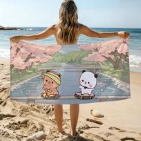 Cute Bubu and Dudu Cartoon Towel Beach Towel Oversized Quick Dry Towel Absorbent Soft Swim BeachTowels for Men Women W40*H60(CM)