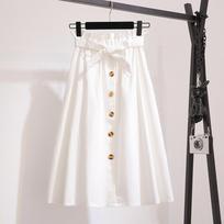 x New Hong Kong style skirt, single-breasted flower bud, elastic waist, slim retro trench coat style belt pocket, midi A-line skirt One size balta