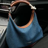 Retro Denim Tote Bag Female High-end Niche Underarm Bag Shoulder Messenger Bag One Size mėlyna