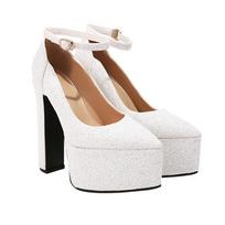 Bling Bling Silver Gold Glitter Shoes Woman Ultra High Heels Platform Buckle Sequin Red Pumps Ladies Party Prom Wedding 34
