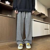 Black Retro Striped Oversize Casual Wide-Leg Pants L juoda