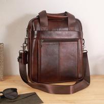 Nauja vyriška rankinė, 100% natūralios odos peties crossbody krepšys, vertikalus portfelis, kelioninė messenger krepšys 13,3 colio iPad 26x7x30cm tamsiai ruda spalva