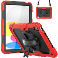 Protective Case for iPad 10 (10.9 ) - 360° Rotating Hand Strap, Shockproof Silicone Cover. iPad 10th Gen 2022 ryškiai raudonos spalvos