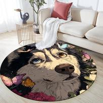 Husky pattern round rug,Carpet Rug for Living Room Bedroom  Playroom ,Non-slip Floor Mat,Holiday Gifts and Birthday Gifts. 80cmx80cm