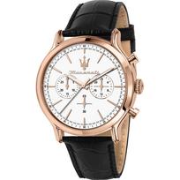 Maserati Epoca Baltas Juodas Odinis Vyriškas Kvarcinis Chronografas R8871618016 balta