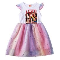 9198 Kids Girls MANON SOPHIA DANIELA LARA MEGAN YOONCHAE Print Short Sleeve Sequins Dress 100cm balta