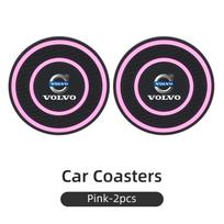 2PCS Car Sticker Coaster Water Cup Holder Anti-slip Pad Mat For Volvo AWD C30 C70 S60 S80 S90 T6 V40 V50 V60 V70 V90