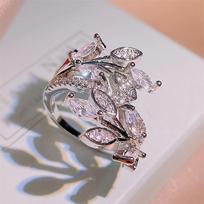 Huitan Delicate Leaf Branch Olive Design Women's Ring Copper Plated Fashion Female Rings for Party Daily Wear Statement Zircon 8