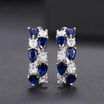 Huitan Luxury Trendy Women's Hoop Earrings with Waterdrop Blue/Green Cubic Zirconia Wedding Party Temperament Female Zircon