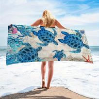 Large Blue Sea Turtle Print Beach Towel, Ocean Design, Quick Dry Microfiber, Sand Free, Perfect for Beach, Pool, Travel W30*H60(CM)