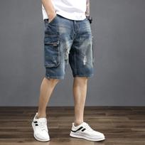 Džinsiniai Šortai Vyriški Darbiniai Penkių Taškų Kelnės Laisvos Stambios Tendencija Universaliai Tinkančios Japonų Retro Korėjietiškos Vasaros Vyriškos Kelnės 36 tamsiai mėlyna spalva