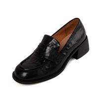 High Heels Women Pumps Retro Round Toe Genuine Leather 2024 Spring Summer Concise Casual Working Shoes Woman Loafers New Shoes 34 juoda
