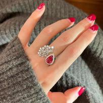 Pearlescent Ring, Women's Opening, High-end, Light Luxury, Niche Design, Inlaid with Zircon Pigeon Blood Red Index Ring Adjustable opening