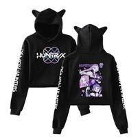 ZYLLO Kpop Demon Hunters Crop Tops Cat Ears Sweatshirt Long Sleeve Girls Fashion Hoodie Autumn Winter XS