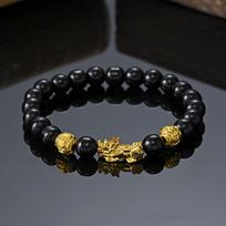 FengShui Wealth And Luck Bracelet, Feng Shui Black Obsidian Pixiu Wealth Bracelet Prosperity Buddha Beads Elastic Bracelet 8mm