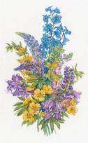 Kryželiu siuvinėjimo rinkinys „Lubinai“ 27×44 cm – gėlių paveikslas namų sienų dekorui