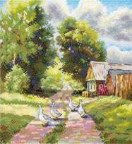 Kryželiu siuvinėjimo rinkinys „Miško kelias“ – kaimo peizažas 22x20 cm gamtos mylėtojams