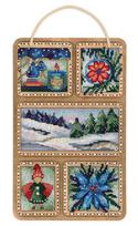 Žiemos koliažas – kryželiu siuvinėjimo rinkinys ant medinės perforuotos bazės, 26×17 cm