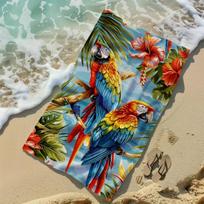Parrot Flower Beach Towel, Tropical Print Soft Microfiber Quick Dry Bath Towel for Summer Vacation Camping Pool Gift W30*H60(CM) gray