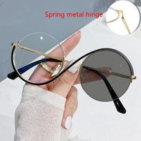 Color-Changing Sunglasses Anti-Blue Light Flat Lenses Spring Legs Hanging Wire Half-Frame Glasses Metal Material Can Custom Color change