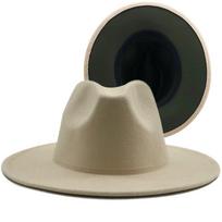 Naujos išorinės kreminės Inner Army Green vilnos veltinio Jazz Fedora kepurės su plonu diržo sagtimi vyriškos moteriškos plataus krašto Panama Trilby kepuraitės 60cm 61CM black