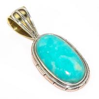 Natural Amazonite Gemstone Two Tone 925 Solid Sterling Silver Pendant 1.30  p1q93