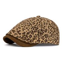 Vintažinis leopardo rašto kepuraitė moterims, beretė, newsboy kepurė, kepurė su snapeliu šviesios chaki spalvos