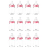 12Pcs Baby Bottle Baby Shower Favor Plastic Candy Bottle Mini Feeding Bottle for Birthday Baby Shower Gift Decor 12pcs rožinė