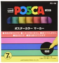 Mitsubishi Pencil Uni Posca Sign Natural Fine PC1M7C Water-Based Pens, Color, Point, 7-Color Set,