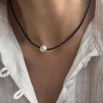 Natūralių gėlavandenių perlų vėrinys nišinis didelis barokinis perlas juodas spinelis raktikaulio grandinėlė kasdienis universalus vyrų ir moterų poros Black spinel 2-3mm/40cm plus extension chain 3cm