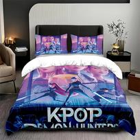 K-Pop patalynės komplektas Demono Medžiotojų tema rožinis arba juodas kitas pusė spausdinta poliesteris studentų bendrabutis užvalkalas ant antklodės berniukams mergaitėms dovana EU Single(135*200cm)3pcs