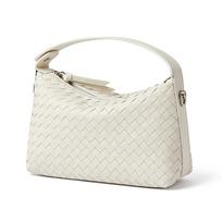 New niche fashion diamond hand carry dumpling bag, shoulder messenger bag, genuine leather women's bag, sheepskin woven bag smėlis