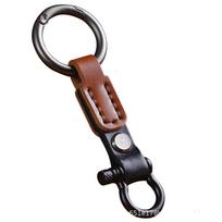 Best-Selling Handmade Leather Car Keyring with Waist Hanging Spring Ring and Horseshoe Buckle, Anti-Lost Design Suede Two-Tone: Gray-Coffee