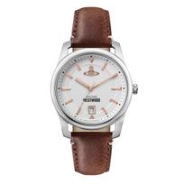Vivienne Westwood West Queen Laikrodis Kvarcinis Mechanizmas Natūralios Odos Apyrankė 40mm Baltas Ciferblatas Madinga Ruda Odinė Apyrankė Lengvas Prabangus DWVV185WHBR Regular Watch Box,Brown Strap