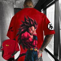 2026 Dragon Ball Super Saiyan 4 Goku Vyriški Raudoni Laisvi Medvilniniai Marškinėliai Japonų Anime Spausdinimas Streetwear Vasaros Laisvalaikio Viršutiniai Marškinėliai 4XL