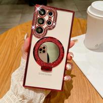 For Samsung S24 S25 Ultra Mirror Case for Magsafe for Samsung Galaxy S23 S22 Ultra Plus A16 A06 A55 Diamond Plating Cover For Samsung A14