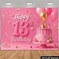2D Teenage Girl 13th Birthday Backdrop,  Happy 13th  Script & Balloon Photography Background 47.2x31.5inch/120*80cm