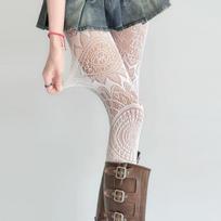 2Pairs Gothic Punk Fishnet Tights White Socks Women Black Totem Jacquard Lace Pattern Dark Aesthetic Tattoo Print Mesh Pantyhose One Size gray