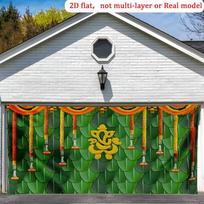 2D Ganesh Pooja Backdrop, Banana Leaf and Marigold Decor Indian Festival Background 47.2x31.5inch/120*80cm